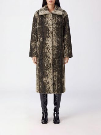 Nude Cappotto lungo in lana di alpaca con fantasia astratta e collo classico