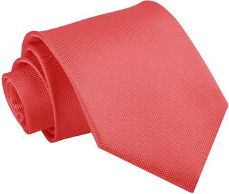 DQT Mens Solid Check Wedding Formal Casual Groom Best Man Classic Tie - Coral