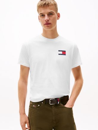 Tommy Jeans T-Shirt TOMMY JEANS TJM SLIM ESSENTIAL FLAG TEE EXT, Herren, Gr. XXL, weiss (wei&szlig;), Single Jersey, Obermaterial: 100% Baumwolle, slim fit normal, Rund