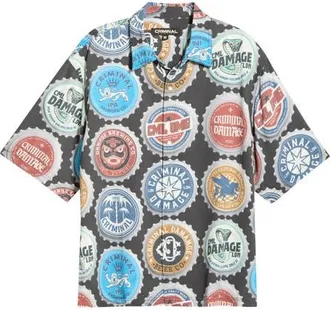Criminal Damage Bottle Cap Button Front Shirt in Black Multi at Nordstrom, Size Xx-Large