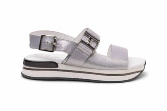 Hogan Womens H257 Leather Sandals In Silver