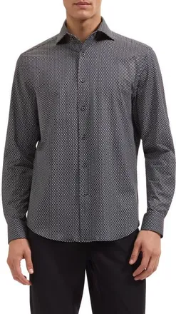 Bugatchi Devon OoohCotton Microprint Button-Up Shirt in Black at Nordstrom, Size Xx-Large