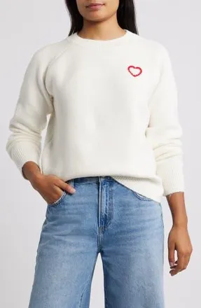 Bobeau Embroidered Heart Sweater in White/Red at Nordstrom Rack, Size X-Large