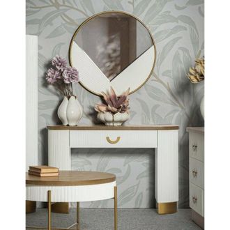 Dmora Dmora - Consola Bergolo, Mesa Multiusos, Gabinete De Soporte, Escritorio De Pasillo, 121x40 H78 Cm, Blanco Y Marr&oacute;n