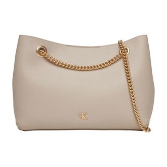 Calvin Klein Shoulder Bags, female, Beige, Size: ONE SIZE Elegant Shoulder Bag with Metal Details