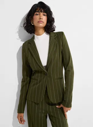 Ichi Womens Khaki banker stripes fluid cinched jacket