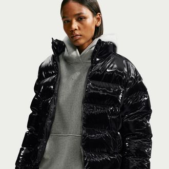 Nike Womens Nike Sportswear Classic Loose Gleamy Therma-FIT Jacket in Black | IF5927-010