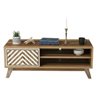 Dmora Mesa De Caf&eacute; Markab, Mesa De Centro Baja, Revistero Para Sof&aacute;, Estante De La Sala De Estar, 105x60h38 Cm, Nogal Y Blanco, Con Embalaje Reforzado - Dmo