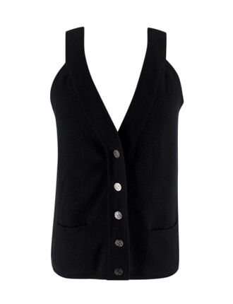 Chanel Cashmere Black Button-down Sleeveless Top Size L