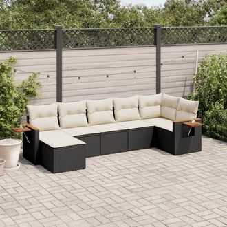 vidaXL Vidaxl - Set De Comedor De Jard&iacute;n 7 Pzas Y Cojines Rat&aacute;n Sint&eacute;tico Negro