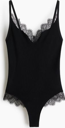 H&M Tangabody mit Spitze - Schwarz