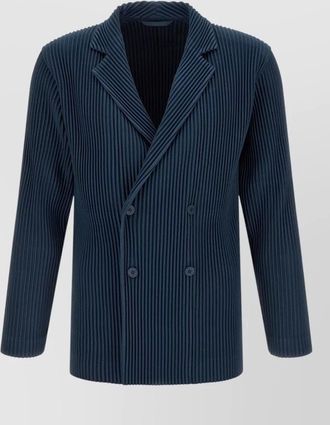 Homme Pliss&eacute; Issey Miyake pleated double breasted blazer notched lapels