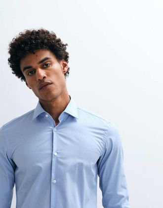 HUGO BOSS HUGO Red - Camicia slim in popeline di cotone azzurra-Blu