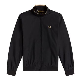 Fred Perry Jassen, Heren, Zwart, S, Nylon, Sportieve Nylon Jas met Gestreepte Zoom