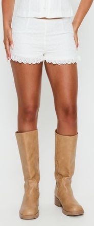 Princess Polly Caily Eyelet Frill Shorts in White at Nordstrom, Size 12