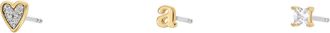 Fossil Womens Initials Gold-Tone Brass Stud Earring Set