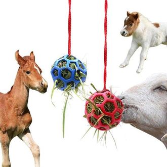 OEM 2 Bolas De Heno Para Caballos, Cubo De Pienso De Colores Vivos, Pelota De Juego Educativa, Tama&ntilde;o Mediano, 1414 Cm, Azul, Rojo