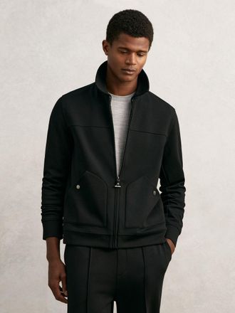 Reiss Black Premium Interlock Zip-through Overshirt, XL