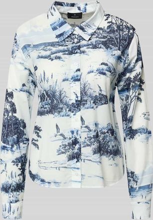 Monari Slim Fit Bluse im Allover-Look Modell Hamptons Landschaft in Marine, Gr&ouml;&szlig;e 36