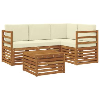 vidaXL Conjunto De Sof&aacute;s De Exterior Con Coj&iacute;n 5 Pcs Natural Y Crema Vidaxl