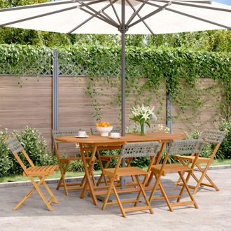 vidaXL Vidaxl - Sillas De Jard&iacute;n Plegables 6 Uds Madera Maciza Y Rat&aacute;n Pe Gris