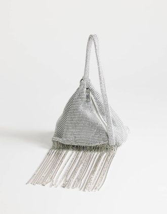 Topshop Matty - Borsetta a triangolo color argento con strass e nappe