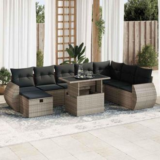 vidaXL Set De Sof&aacute;s De Jard&iacute;n Con Cojines 9 Pzas Rat&aacute;n Sint&eacute;tico Gris Vidaxl