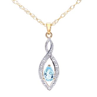 Diamant L'éternel Womens 9ct Yellow Gold Diamond and Blue Topaz Pendant and Chain - One Size