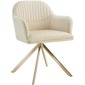 TecTake Silla de comedor giratoria 360&ordm; terciopelo, 56x59x81 cm crema/oro