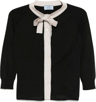 Prada Cardigan con collo lavallière - Nero