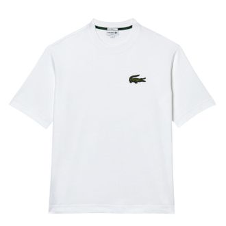 Lacoste Unisex T-shirt voor volwassenen met geborduurd logo en losse pasvorm (Wit)
