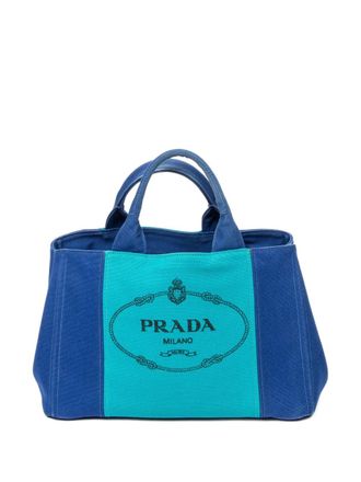 Prada medium Bicolor Canapa logo-detail tote bag - Blue