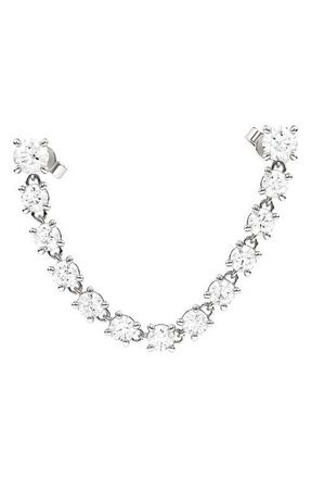 HauteCarat Lab Created Diamond Rope Chain Single Earring with Two Round Studs in 18K White Gold at Nordstrom