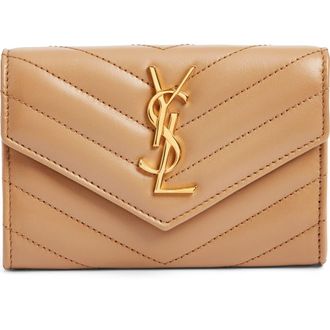 Saint Laurent Small Matelass&eacute; Leather Envelope Wallet in Natural Tan at Nordstrom