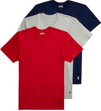 Polo Ralph Lauren Classic Fit Cotton Crew Undershirt 3-Pack Mens T Shirt Rl2000 Red/Andover Heather/Cruise Navy : MD