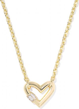 Kendra Scott Womens Emery Heart Short Pendant Necklace In Gold/white Cz
