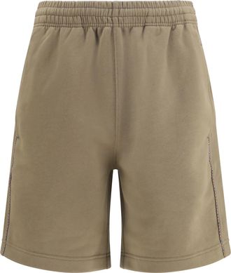 Burberry Mens Cotton Shorts With Check Trims Finch Brown Bermuda