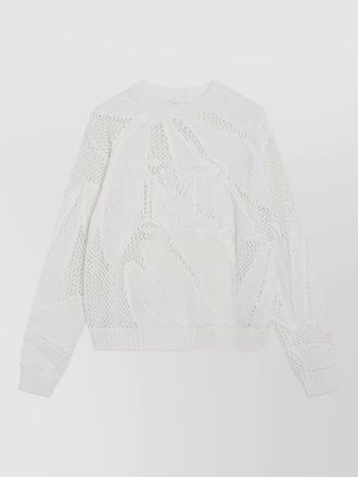 Max Mara leaf pattern crew neck textured knit sweater
