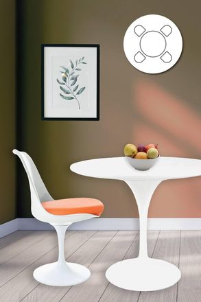 Fusion Living Tulip Set - White Medium Circular Table & Four Chairs with PU Cushion in Orange