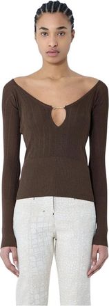 Jacquemus V-neck Knitwear, female, Brown, Size: M Le Haut Pralu Top