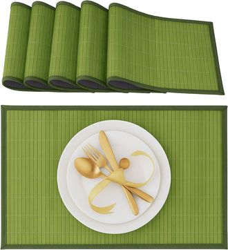 Relaxdays Relaxdays - Salvamanteles Para La Mesa Del Comedor, Bamb&uacute;, 30 X 45 Cm, Conjunto De 6 Piezas, Lavable, Color Verde