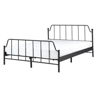 Beliani Cama Con Somier Minimalista Moderno Listones De Madera De &Aacute;lamo Metal Negro 140 X 200 Cm Mauressac