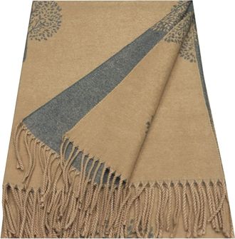 World of Shawls WINTER WARMER Reversible Thick Long Mulberry Tree Print Fashion Scarf Blanket Wrap (Dark Beige/Grey)