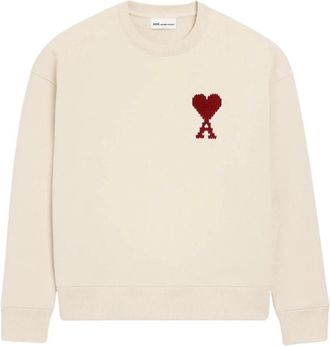 Ami Premium Katoenen Sweater - Heren - Sweatshirts - Beige - S - Katoen - Hoodies & sweatvesten