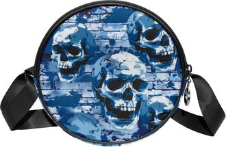 Generic Circle Crossbody Bag for Women, Skulls Small Sling Bag Daypack with Zipper Adjustable Shoulder Straps Casual Ladies Girls Round Purse