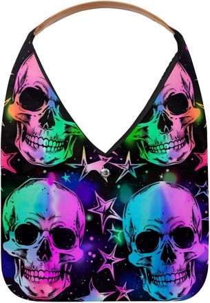 Generic Color Neon Skull Star Reusable Lightweight Grocery Bags - Foldable Into Compact Pouch, Washable & Sturdy, Multipurpose for Shopping and Travel