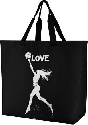 Generic Love Volleyball Reusable Shopping Bags One Shoulder Grocery Tote Bag Waterproof Big Purse for Work Travel