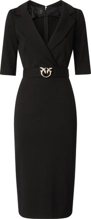 Pinko Fitted Midi Dress with V-Neckline and Logo Belt