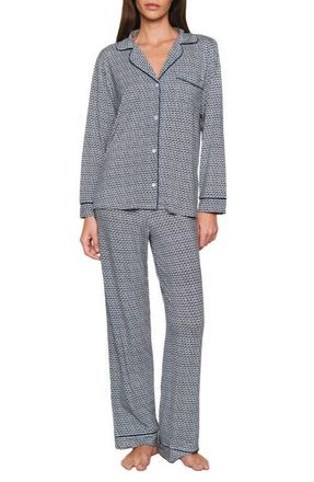 Eberjey Gisele Printed Long Pajamas in Seashell Navy/navy at Nordstrom, Size X-Small