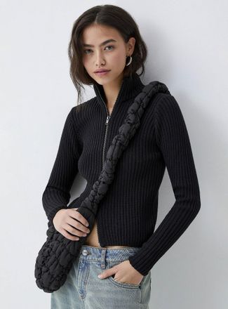 Twik Womens Ribbed zip-up mock-neck Cardigan Sweater